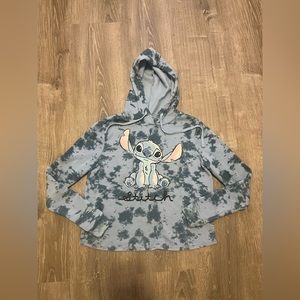 Disney Lilo and Stitch Ohana Blue Tie Dye Boxy Cropped Hoodie Sweatshirt Size S